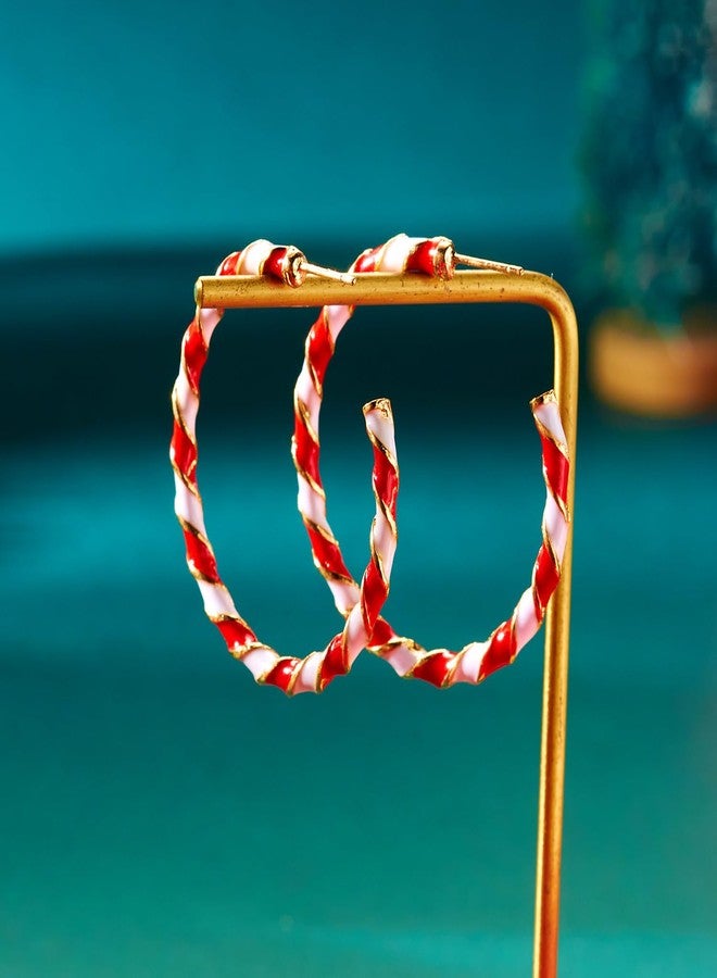 Lookray Christmas Hoop Earrings for Women Red Green Striped Candy Earrings Colorful Hypoallergenic Cake Huggie Earring Holiday Christmas Party Costume Jewelry（style7） - Image 4